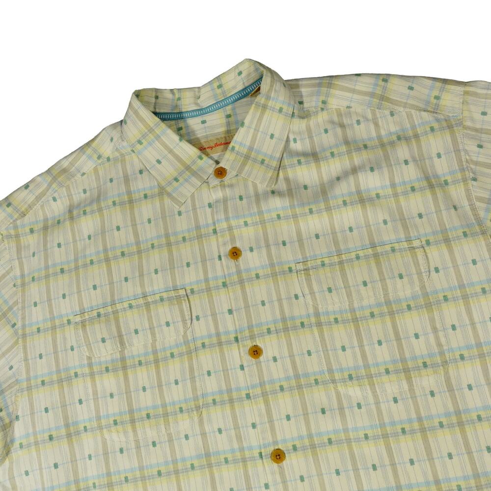 Tommy Bahama Silk Check Geometric Button Up Short Sleeve Shirt XLX